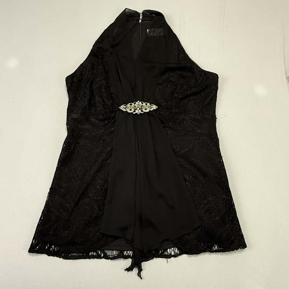 A.B. Lambdin Women's Black Lace Halter Top with Rhinestone Embellishment